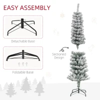 HOMCOM 5ft Flocked Christmas Tree, Pencil Christmas Tree with Realistic Branch Tips, Folding Metal Stand, Green(m-6)