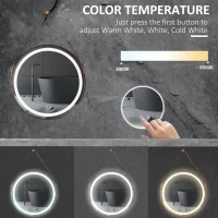 kleankin 24'' Round Led Bathroom Mirror, Dimmable Anti Fog Wall-Mounted Mirror with 3 Temperature Colors, Plug-in, Rose Gold(m-9)