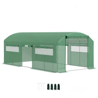 Outsunny 19.5' x 10' x 7.5' Walk-in Tunnel Greenhouse with 3 Roll-Up Doors and Large Mesh Windows, Outdoor Green House, Plant Hot House Tent with Galvanized Steel Frame, Green(m-11)