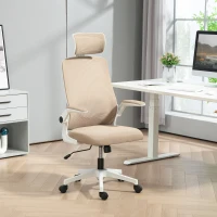 HOMCOM Mesh Office Chair, Ergonomic Desk Chair with Flip-up Armrest, Rotatable Headrest, Adjustable Lumbar Support, Khaki(m-2)