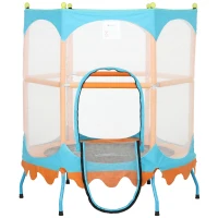 Qaba Trampoline for Kids, 4.6FT Mini Toddler Trampoline Indoor Outdoor w/ Safety Enclosure Net, Orange(m-1)