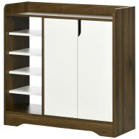 HOMCOM Shoe Storage with Double Doors and Open Shelves 13 Pair Shoe Storage Organizer for Entryway Hallway Brown and White(m-11)