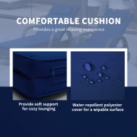 Outsunny Patio Wicker Chaise Lounge Chair Set of 2 with Table, Adjustable Backrest, Wheels, Cushion & Headrest, Dark Blue(m-7)