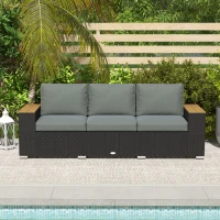 Outsunny 3-Seat Outdoor Patio Sofa with Cushions, PE Rattan Wicker Sofa with Wide Armrests, Outdoor Wicker Couch, Dark Gray(m-9)
