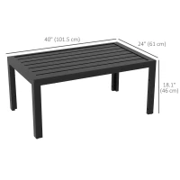 Outsunny Outdoor Coffee Table, Rectangular Patio Side Table with Steel Frame and Slat Tabletop for Garden, Balcony, Black(m-3)