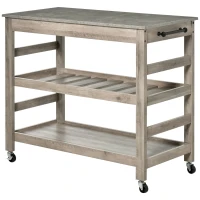 HOMCOM Kitchen Cart Rolling Kitchen Island Utility Trolley with Concrete Effect Top & Storage Wine Rack, Grey(m-11)