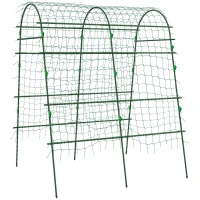 Outsunny Arched Garden Trellis w/ Climbing Net Metal Cucumber Plant Trellis A-Frame for Climbing Plants 57" x 66" x 81"(m-11)
