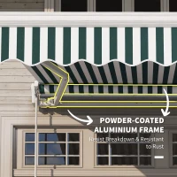 Outsunny 8' x 6.6' Patio Retractable Awning, Manual Exterior Sun Shade Deck Window Cover, Green Striped(m-6)
