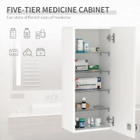 kleankin Wall Mount Medicine Cabinet, 5-tier Lockable Bathroom Cabinet with 2 Keys and Adjustable Shelves, White(m-7)