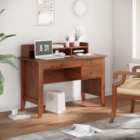 HOMCOM Computer Desk with Storage Hutch, Drawers, Shelf, Home Office Writing Table Study Workstation with Cable Management, Brown