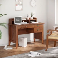 HOMCOM Computer Desk with Storage Hutch, Drawers, Shelf, Home Office Writing Table Study Workstation with Cable Management, Brown(m-1)
