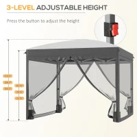 Outsunny 10' x 10' Pop Up Canopy Tent with Netting, Instant Sun Shelter, Tents for Parties, Height Adjustable, with Wheeled Carry Bag and 4 Sand Bags for Outdoor, Garden, Patio, Gray(m-5)