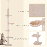 PawHut 8.5ft Cat Climbing Tree 5-Tier Kitty Activity Center with Scratching Post Beige(m-6)