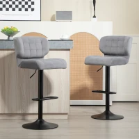 HOMCOM Swivel Velvet-feel Fabric Barstools Set of 2 Adjustable Bar Stools with Footrest for Counter Dining Room Grey(m-1)