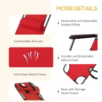 Outsunny Folding Chaise Lounge Chair, Outdoor Portable 2-Level Adjustable Recliner Zero Gravity Chair with Headrest Pillow, Armrests with Storage Mesh Pocket, Red(m-6)