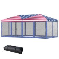 Outsunny 10'x20' Pop Up Party Tent Gazebo Wedding Canopy with 6 Sidewalls, American Flag(m-11)