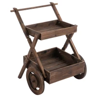 Outsunny Outdoor Plant Stand on Wheels with 2 Shelves, Wooden Flower Cart Display Stand, Wagon Decor for Garden, Patio, Balcony, Greenhouse(m-11)