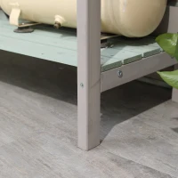 Outsunny Outdoor Wooden Potting Bench Table with Removable Sink, Garden Work Bench with Chalkboard, Drawer, Open Shelf Storage, Light Gray(m-8)