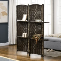 HOMCOM 5.6 Ft Tall Folding Room Divider with Storage Shelves, 4 Panel Portable Privacy Screen for Home Office, Bedroom, Brown(m-8)