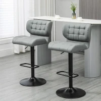 HOMCOM Swivel PU Leather Barstools Set of 2 Adjustable Bar Stools with Footrest Back for Kitchen Counter Dining Room Grey(m-1)