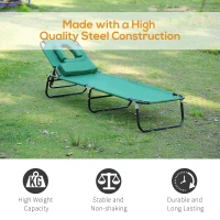 Outsunny Folding Outdoor Lounge Chair, Portable Reclining Beach Lounger with Face Hole, Detachable Pillow, 3-Position Adjustable Backrest, For Patio, Garden, Poolside, Green(m-6)