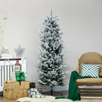 HOMCOM 6' Artificial Flocked Christmas Tree with Snow Frosted Branches, Auto Open, Steel Base(m-8)