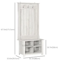 HOMCOM Classic Hall Tree, Accent Coat Tree with Shoe Storage Bench, Adjustable Shelves, 31.5" x 15.5" x 67.5", Distressed White(m-3)
