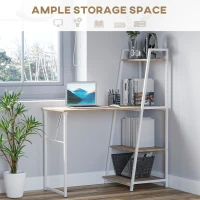HOMCOM Computer Desk with Storage Sheves and Foldable Tabletop, Writing Desk for Home Office and Study, White, Natural(m-5)