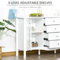 HOMCOM Sideboard Buffet, Kitchen Cabinet, Coffee Bar Cabinet with Glass Doors, Drawers and Adjustable Shelves, White(m-6)