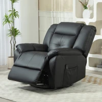 HOMCOM 8-Point Vibration Massage Recliner Chair, PU Leather Manual Reclining Sofa, Swivel Nursery Rocking Chair with Remote Control, Side Pockets, for Living Room, Black(m-8)