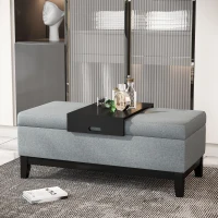HOMCOM 42" Rectangular Storage Ottoman Bench, Linen Fabric Coffee Table Ottoman with Removable Tray for Living Room, Entryway, or Bedroom, Gray(m-4)