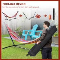Outsunny Patio Hammock with Stand, Fabric Outdoor Hammock Bed with Stand, Free Standing Adjustable Lounge Chair Includes Portable Carrying Case for Outdoor or Indoor(m-7)