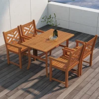 Outsunny Outdoor Patio Dining Set, 4 Seater Wood Dining Table and Chairs for Backyard, Conservatory, Garden, Poolside, Deck, Teak(m-10)