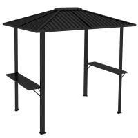 Outsunny 6' x 8' Metal Roof BBQ Grill Gazebo, Hardtop Gazebo with Aluminum Frame and 2 Side Shelves(m-11)
