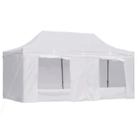Outsunny 10' x 20' Pop Up Canopy Tent with Sidewalls & Doors, Instant Tents for Parties with Wheeled Carry Bag, Height Adjustable, for Outdoor, Garden, Patio, White(m-1)