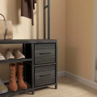 HOMCOM Hall Tree with Bench and Shoe Storage, 5-in-1 Entryway Bench with Coat Rack, 3 Storage Shelves, 2 Fabric Drawers, Gray(m-9)