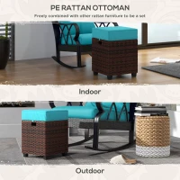 Outsunny 2 PCS Patio Wicker Ottoman Set, Square Outdoor PE Rattan Footrest with Removable Cushion for Backyard, Sky Blue(m-7)