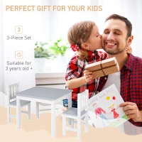 Qaba Kids 3 Piece Table and Chair Set Ideal for Arts, Meals, Lightweight Wooden Homework Activity Center, Toddlers Age 3+, Grey(m-6)
