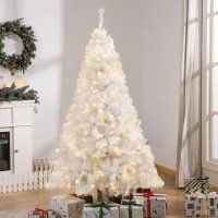 HOMCOM 6FT Prelit Artificial Christmas Tree Warm White LED Light Holiday Home Xmas Decoration with Automatic Open, White(m-8)