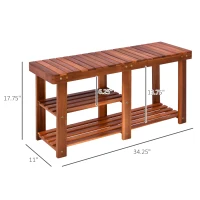 HOMCOM 3-Tier Shoe Rack Bench, Acacia Wood Shoe Organizer, Rustic Entryway Bench with Storage Shelves for Entryway, Hallway, Livingroom, Teak(m-3)
