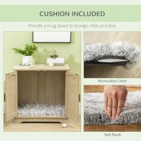 PawHut 3-in-1 Cat Litter Box Furniture Hidden, Cat Cabinet Bed, End Table with Rattan, Kitty Bed with Plush Foam Cushion, Modern Cat Bedding House with End Table Use, Oak(m-5)