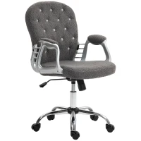 Vinsetto Button Tufted Desk Chair, Home Office Chair with Padded Armrests, Adjustable Height and Swivel Wheels, Dark Gray(m-1)