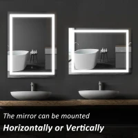 HOMCOM 28 x 36 Inch LED Bathroom Mirror Wall Mounted Vanity Lighted Illuminated Mirror with with Touch Switch, Vertical Outline LEDs(m-7)