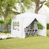 Outsunny 10' x 10' Pop-Up Canopy Tent with Sidewalls, Height-Adjustable, Carry Bag Included, for Outdoor, Garden, Patio, White(m-10)