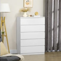 HOMCOM Dresser for Bedroom with 5 Drawers, Modern Chest of Drawers for Living Room, Closet, Hallway, White(m-1)