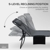 Outsunny 2 Piece Folding Chaise Lounge Pool Chairs with 5-level Reclining Back, Reading Hole, Side Pocket, Gray(m-6)