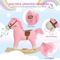Qaba Rocking Horse Plush Animal on Wooden Rockers, Baby Rocking Chair with Sounds, Moving Mouth, Wagging Tail, Pink(m-6)