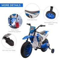 Aosom 12V Kids Motorcycle w/ Treaded Tires, 5mph Top Speed Electric Bike for Kids, Ride On Motorcycle w/ Training Wheels, Battery Charger, Spring Suspension, Blue(m-6)