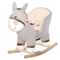 Qaba Kids Rocking Chair, Plush Ride On Rocking Horse Donkey with Sound, Wood Base Seat, Safety Belt, Baby Toddler Rocker Toy for 18 - 36 Months, Gray(m-1)