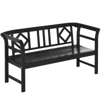 Outsunny Wooden Patio Bench, Outdoor Garden Bench with Backrest and Armrests, 3 Person Porch Bench with Rustic Country Diamond Pattern, Black(m-11)